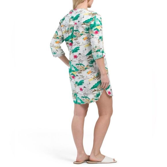 Cynthia Rowley Almafi Coast Linen Shirt Dress Roll Tab Pockets Mini M NWOT - Picture 4 of 13